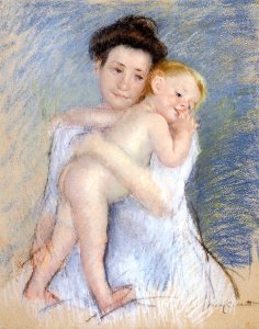 Mathilde Holding A Baby Who Reaches Out To The Right