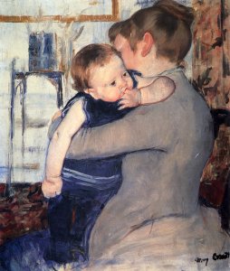 Mathilde Holding A Baby Who Reaches Out To The Right